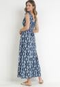 Niebieska Wiskozowa Sukienka Maxi z Cienkimi Gumkami w Talii i Ściąganymi Ramionami Anelyse
