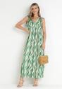 Zielona Wzorzysta Sukienka Maxi z Gumkami w Talii i Kopertowym Dekoltem z Wiskozy Cartier