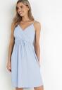 Jasnoniebieska Gładka Sukienka Midi z Kopertowym Dekoltem i Marszczoną Gumką w Talii  Alery