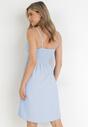 Jasnoniebieska Gładka Sukienka Midi z Kopertowym Dekoltem i Marszczoną Gumką w Talii  Alery