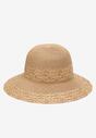 Beżowy Ozdobiony Plecionką Kapelusz z Szerokim Rondem Cherocia