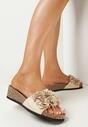 Beżowe Klapki na Niskim Koturnie z Ozdobnymi Kwiatkami Lundia