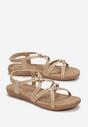 Beżowe Sandały z Paskami i Metalową Ozdobą Koboru