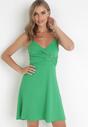 Zielona Sukienka z Klamrą na Ramiączkach Ozdobionych Łańcuszkami Kirenthya