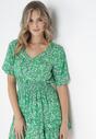 Zielona Wiskozowa Rozkloszowana Sukienka z Falbankami i Gumką w Talii Sayu