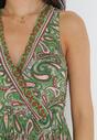 Zielona Sukienka Maxi z Kopertowym Dekoltem ze Wzorem Paisley z Wiskozy Sarine