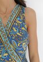 Niebieska Sukienka Maxi z Kopertowym Dekoltem ze Wzorem Paisley z Wiskozy Sarine