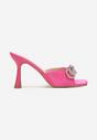 Fuksjowe Satynowe Klapki na Szpilce z Otwartym Kwadratowym Noskiem i Ozdobną Kokardką Lolle