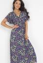 Granatowa Maxi Elastyczna Sukienka z Wiskozy w Kwiatowy Print Loxanne