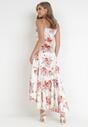 Biała Sukienka Maxi na Cienkich Ramiączkach z Asymetrycznym Dołem Nylas