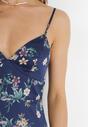 Granatowa Sukienka Maxi na Cienkich Ramiączkach z Asymetrycznym Dołem Nylas