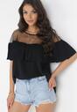 Czarna Bluzka z Plisowaną Falbaną i Wstawką z Siateczki Annabika
