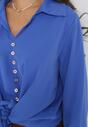 Niebieska Wiskozowa Bluzka Koszula z Wiązaniem w Pasie i Ozdobnymi Guzikami Gabrielli