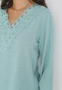 Miętowa Bluzka z Koronką i Tkaniną Plumeti Manthe