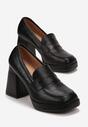 Czarne Półbuty na Słupku i Platformie z Kwadratowym Noskiem Anala