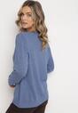 Niebieski Zapinany Kardigan z Długim Rękawem Jaelo
