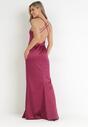 Fioletowa Satynowa Sukienka Maxi z Ukrytym Suwakiem na Cienkich Ramiączkach Jermela