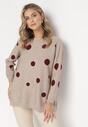 Beżowy Sweter w Kropki z Długim Rękawem i Okrągłym Dekoltem Rhette