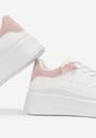 Biało-Różowe Sneakersy na Grubej Podeszwie z Naszywką Chonris