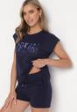 Granatowy 2-częściowy Komplet Dresowy z T-shirtem i Szortami Tazu