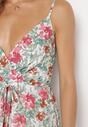 Różowa Wiskozowa Maxi Sukienka z Kopertowym Dekoltem na Cienkich Ramiączkach Renneh