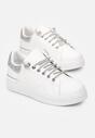 Biało-Srebrne Sznurowane Sneakersy na Płaskiej Podeszwie z Cyrkoniami Myleigh