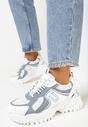 Białe Sznurowane Sneakersy na Płaskiej Grubej Podeszwie z Metalową Ozdobną Wstawką Pranna