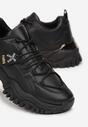 Czarne Sneakersy na Grubej Podeszwie z Metaliczną Wstawką Deminik