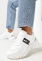 Białe Sneakersy na Grubej Podeszwie z Metaliczną Wstawką Deminik