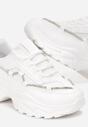 Białe Sneakersy na Grubej Podeszwie z Sznurkiem w Cyrkonie Bertne