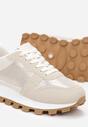 Beżowe Sznurowane Sneakersy na Płaskiej Grubej Podeszwie z Metaliczną Nitką Ismaya