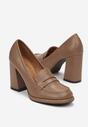 Brązowe Wsuwane Półbuty na Słupku z Imitacji Skóry Paysley