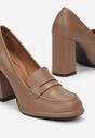 Brązowe Wsuwane Półbuty na Słupku z Imitacji Skóry Paysley