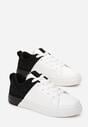 Biało-Czarne Sznurowane Sneakersy na Płaskiej Podeszwie z Ozdobnymi Cyrkoniami Gimena