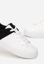 Biało-Czarne Sznurowane Sneakersy na Płaskiej Podeszwie z Ozdobnymi Cyrkoniami Gimena