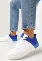 Biało-Niebieskie Sznurowane Sneakersy na Płaskiej Podeszwie z Ozdobnymi Cyrkoniami Gimena