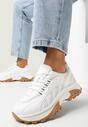 Białe Sznurowane Sneakersy na Grubej Płaskiej Podeszwie z Cholewką przed Kostkę Cianna