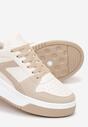 Beżowe Sznurowane Sneakersy na Grubej Podeszwie z Ozdobnymi Przeszyciami Alseana