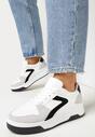 Białe Sznurowane Sneakersy na Grubej Podeszwie z Ozdobnymi Przeszyciami Alseana
