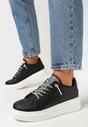 Czarne Sznurowane Sneakersy na Grubej Podeszwie Ozdobione Cyrkoniami Samma