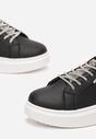Czarne Sznurowane Sneakersy na Grubej Podeszwie Ozdobione Cyrkoniami Samma