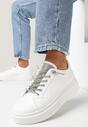 Białe Sznurowane Sneakersy na Grubej Podeszwie Ozdobione Cyrkoniami Samma