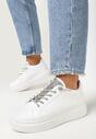 Białe Sznurowane Sneakersy na Grubej Podeszwie Ozdobione Cyrkoniami Samma