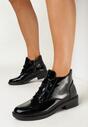 Czarne Botki na Płaskim Obcasie Sznurowane z Ozdobnymi Przeszyciami Melens