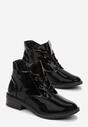 Czarne Botki na Płaskim Obcasie Sznurowane z Ozdobnymi Przeszyciami Melens