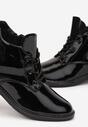 Czarne Botki na Płaskim Obcasie Sznurowane z Ozdobnymi Przeszyciami Melens