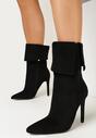 Czarne Botki na Szpilce z Wywiniętą Cholewką i Wkładką ze Skóry Naturalnej Obia