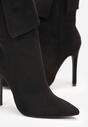 Czarne Botki na Szpilce z Wywiniętą Cholewką i Wkładką ze Skóry Naturalnej Obia