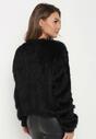 Czarny Dzianinowy Sweter Kardigan z Długim Włosem na Guziki Piolusa