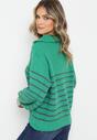 Zielony Golf Sweter w Paski Zapinany na Suwak przy Dekolcie z Długim Rękawem Keos